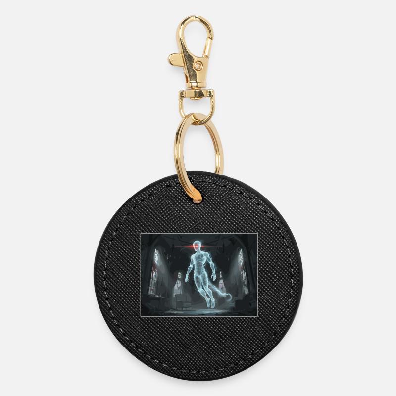 Fantôme numérique dans la maison hantée - Porte-clés rond - noir
