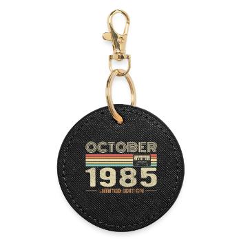 Anniversaire octobre 1985 - Birthday october 1985 - Porte-clés rond - noir - Devant
