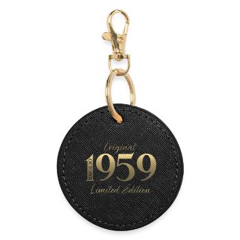 66th Birthday Original October Vintage 1959 - Round Keyring - black - Front