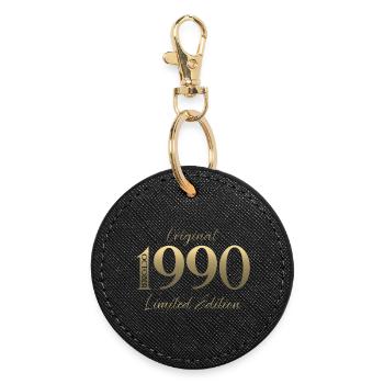 35. Geburtstag Original Oktober Jahrgang 1990 - Runder Schlüsselanhänger - Schwarz - Vorne