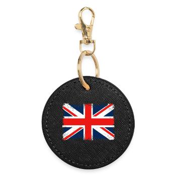 Distressed Union Jack Flag - Round Keyring - black - Front