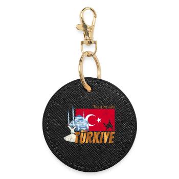 Türkiye Istanbul Vintage Flag Turkey Sovenir - Round Keyring - black - Front