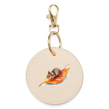 Mouse on Autumn Leaf Watercolor Motif - Round Keyring - oyster - Front
