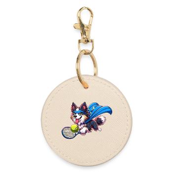 Corgi super-héros avec balle de tennis et cape - Porte-clés rond - huître - Devant