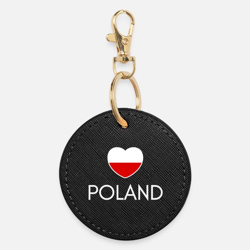 Heart with Poland flag, Polish pride - Round Keyring - black
