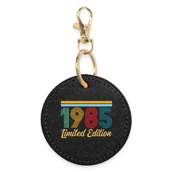 1985 Geburtstag Geboren 1985 Vintage-Retro-Geschenk - Runder Schlüsselanhänger - Schwarz - Vorne