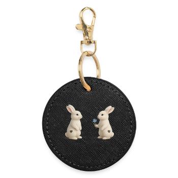 Bunny Friendship Flower Heart - Round Keyring - black - Front