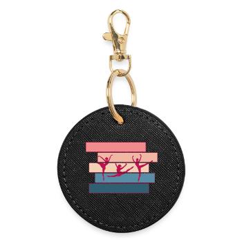Dance Silhouettes Block Pattern Ribbon - Round Keyring - black - Front