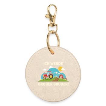 I'm Going Big Brother Tractor Farm Cute - Round Keyring - oyster - Front