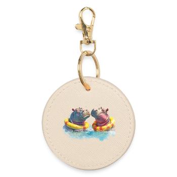 Double Hippo Bathing Fun - Round Keyring - oyster - Front