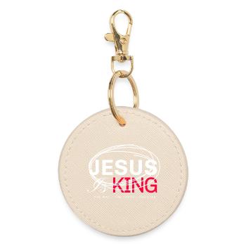 Jesus King Bold Typography - Round Keyring - oyster - Front