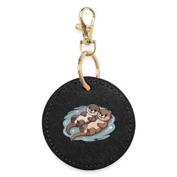 Cute Otter Couple - Round Keyring - black - Front