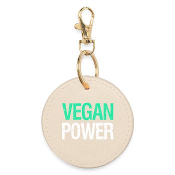 VEGAN POWER – Funny vegan saying with humor - Round Keyring - oyster - Front