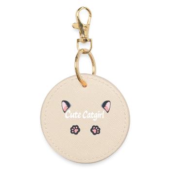 cute catgirl, cat sayings, paws - Round Keyring - oyster - Front