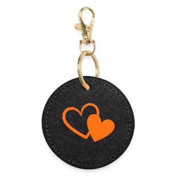 orange heart orange gift valentine's day - Round Keyring - black - Front