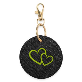 green heart green hearts heart pattern - Round Keyring - black - Front