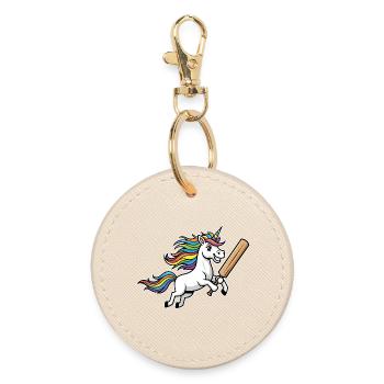 Einhorn Cricket Mit Bunter Regenbogenmähne - Runder Schlüsselanhänger - Auster - Vorne