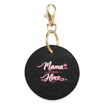 Mama ist mein Herz Geschenk - Runder Schlüsselanhänger - Schwarz - Vorne