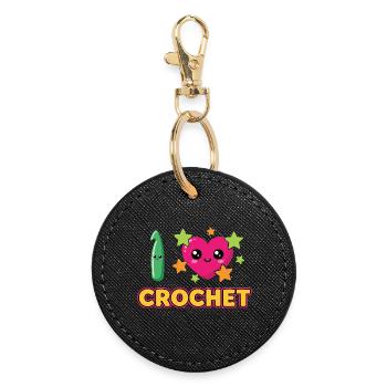 I Love Crochet Häkeln - Round Keyring - black - Front