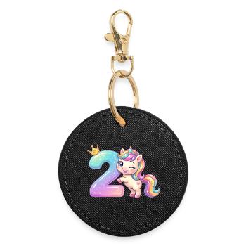 Je suis 2 filles licornes Kawaii Anniversaire - Porte-clés rond - noir - Devant