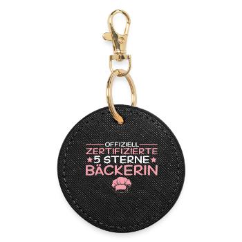 5 Sterne Bäckerin Zertifikat - Geschenk Backen - Runder Schlüsselanhänger - Schwarz - Vorne