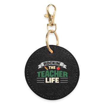 Rockin The Teacher Life Lehrer Spruch - Runder Schlüsselanhänger - Schwarz - Vorne