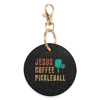 Jesus Coffee Pickleball - Runder Schlüsselanhänger - Schwarz - Vorne