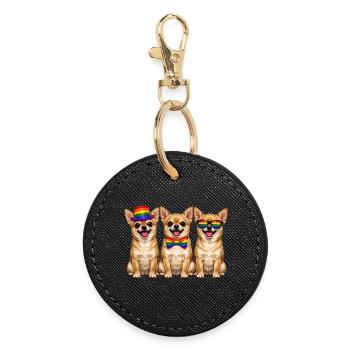 3 Chihuahuas Pride Hunde Regenbogen-Farben LGBTQ - Runder Schlüsselanhänger - Schwarz - Vorne