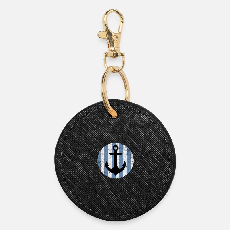 Anchor in striped sky - Round Keyring - black