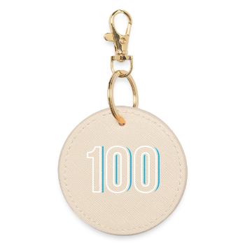 Number 100 - One hundred - hundred - Round Keyring - oyster - Front
