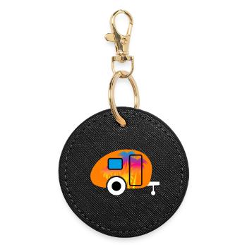 Caravan Wohnwagen Palmen Verlauf Camper Sommer Fun - Runder Schlüsselanhänger - Schwarz - Vorne