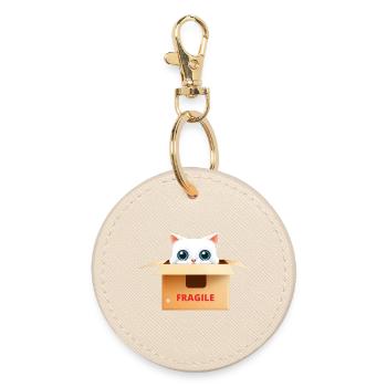 Fragile Kitten in Kawaii Box - Round Keyring - oyster - Front