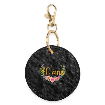 40 ans annivesraire floral - Porte-clés rond - noir - Devant