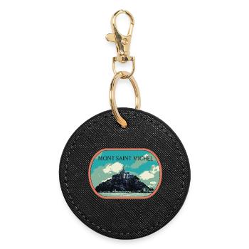 Illustration in blue and green of Mont Saint Michel - Round Keyring - black - Front