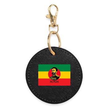 REGGAE FLAG - HAILE SELASSIE - JAH RASTAFARI - Runder Schlüsselanhänger - Schwarz - Vorne