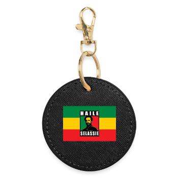 REGGAE RASTA FLAG - SELASSIE I - JAH RASTAFARI - Round Keyring - black - Front