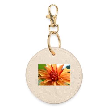 Dahlia Orange Salmon Blossom ,Flower - Round Keyring - oyster - Front