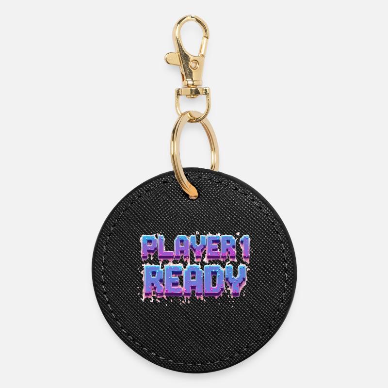 Player 1 Ready - Runder Schlüsselanhänger - Schwarz