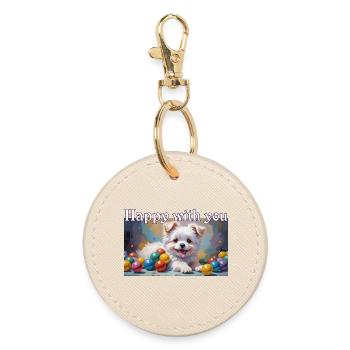 Chiot chien mignon avec des boules colorées Dog Love - Porte-clés rond - huître - Devant