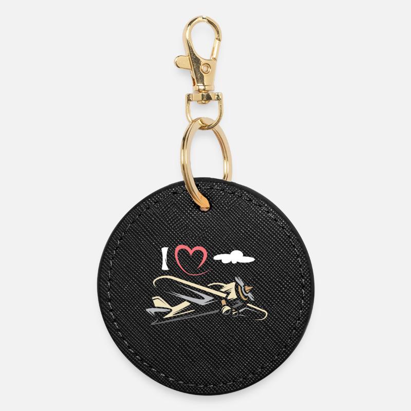 Flugzeug Liebe - Fliegerei und Piloten Symbol - Runder Schlüsselanhänger - Schwarz