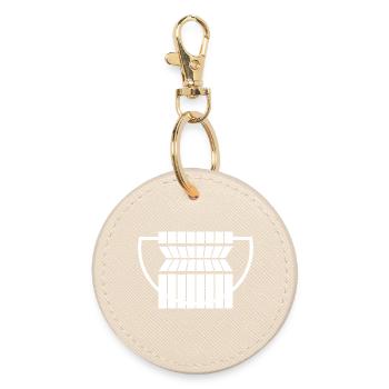 Abstract Geometric Pattern on Monochrome - Round Keyring - oyster - Front