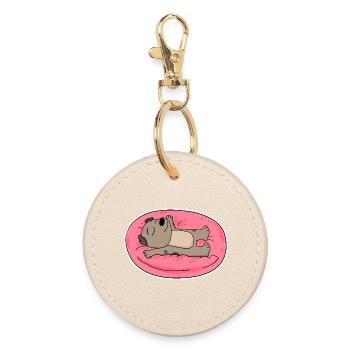 Cute dog lying down - Round Keyring - oyster - Front