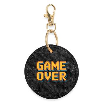 Game Over Retro Pixel Arcade Gamer Spruch - Runder Schlüsselanhänger - Schwarz - Vorne
