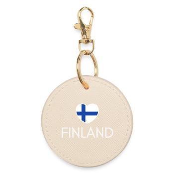 Heart with Finland flag, I love Finland - Round Keyring - oyster - Front