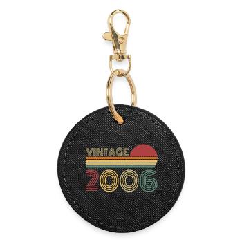 Vintage 1984 Jahrgang Retro Geburtstag Geschenk - Runder Schlüsselanhänger - Schwarz - Vorne