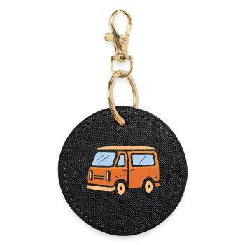Retro Camper Van Cartoon Illustration - Runder Schlüsselanhänger - Schwarz - Vorne