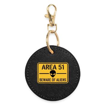 Funny Beware Of Aliens Area 51 UFO - Round Keyring - black - Front