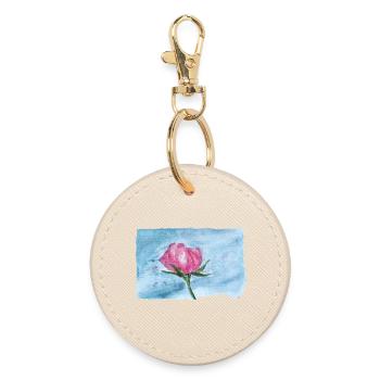 Watercolor Rose on Sky Blue - Round Keyring - oyster - Front