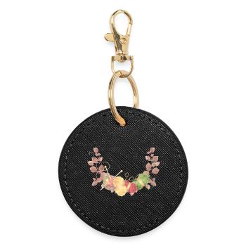 Delicate balls of wool and knitting utensils in pastel - Round Keyring - black - Front