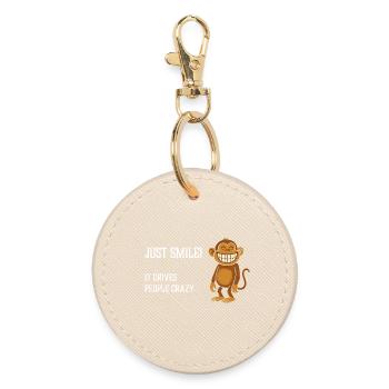 Just Smile it drives people crazy Grinning Monkey - Round Keyring - oyster - Front